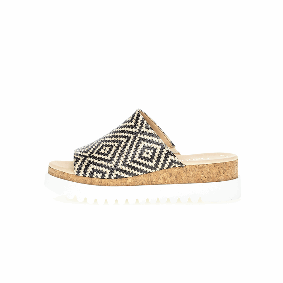 Svart/naturlig Gabor Plattform Slipon Sandal