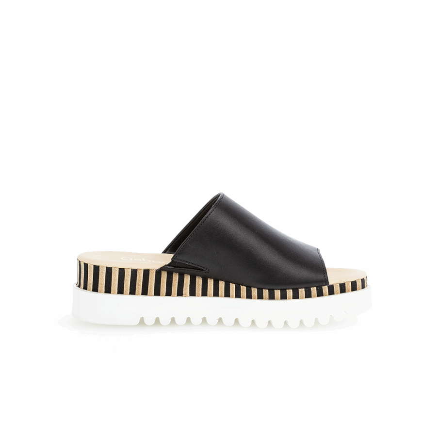 Svart/naturlig Plattform Slipon Sandal Gabor