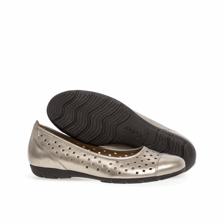 Metallisk Gull Perf. Balletflat Gabor