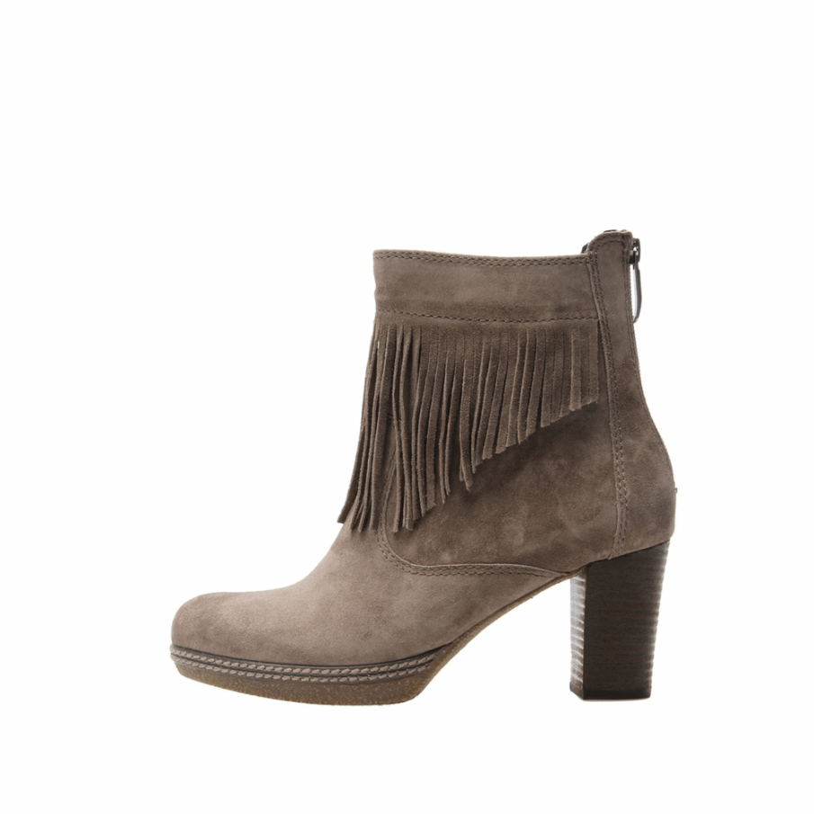 Taupe Gabor Bootie Med Frynser Krage