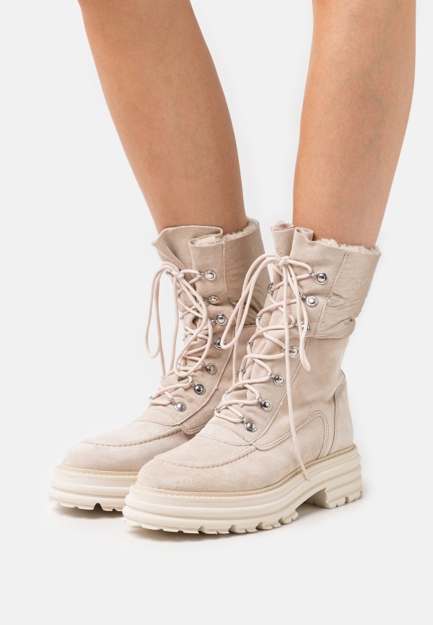 Gabor Mørk Rosa/panna Ankelstøvletter Med Snøre