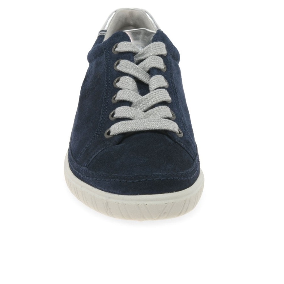 Amulett Kvinners Wide Fit Joggesko Gabor Marine Semsket Skinn/argento