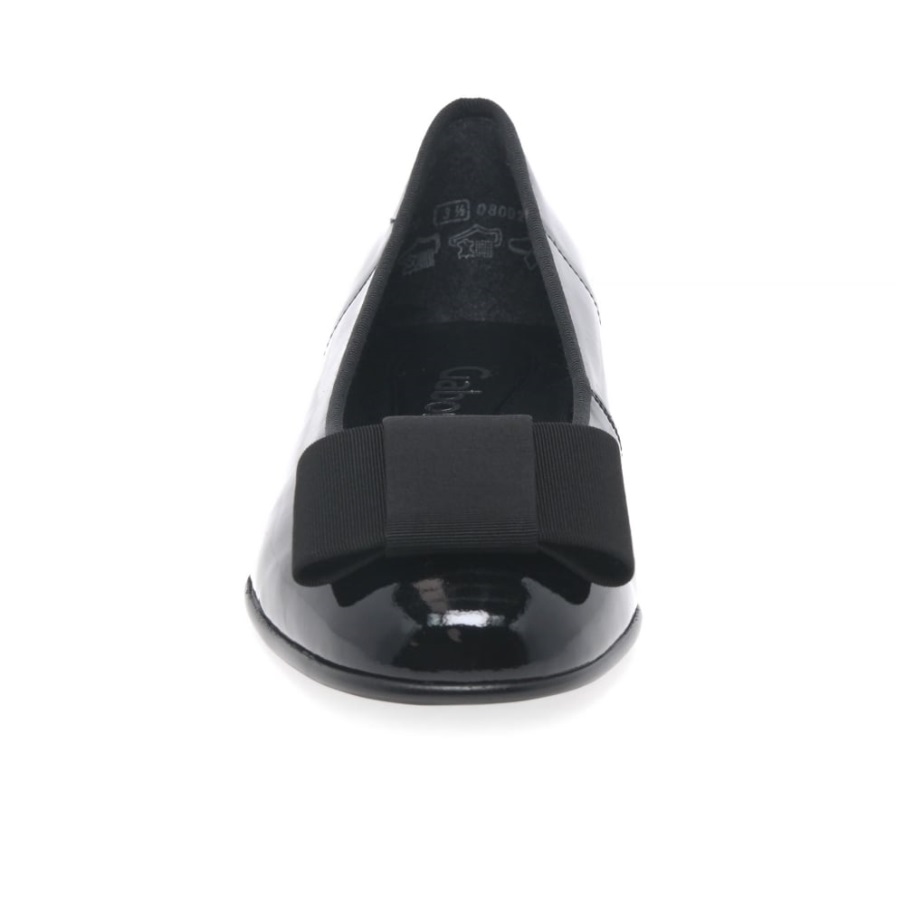 Svart Patent Gabor Assist Dame Sløyfe Trim Ballerina Leiligheter