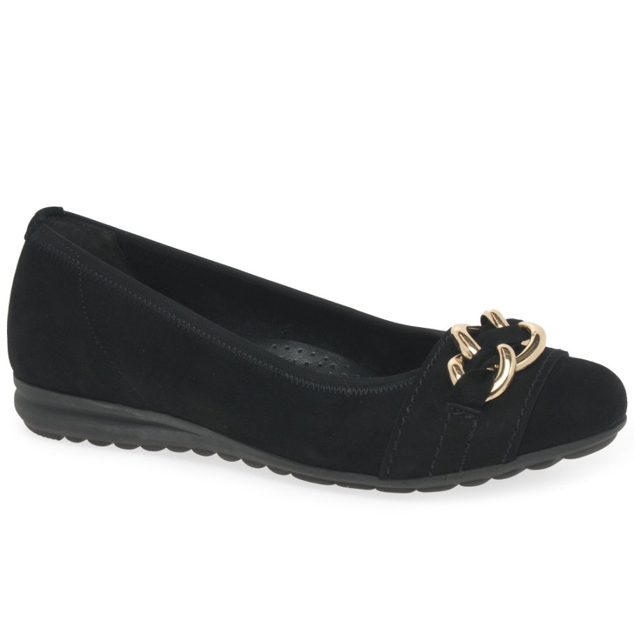 Svart Semsket Gabor Sigrid Ballet Pumps For Damer