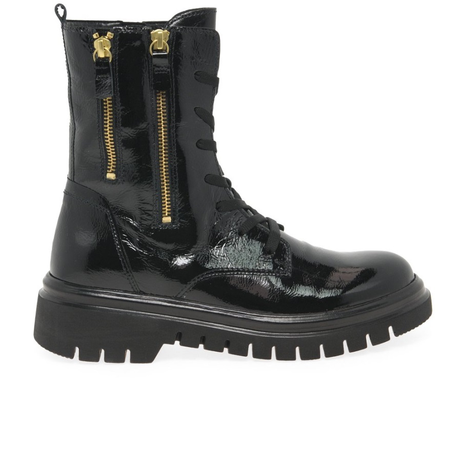 Hytte Dame Biker Boots Svart Patent Gabor