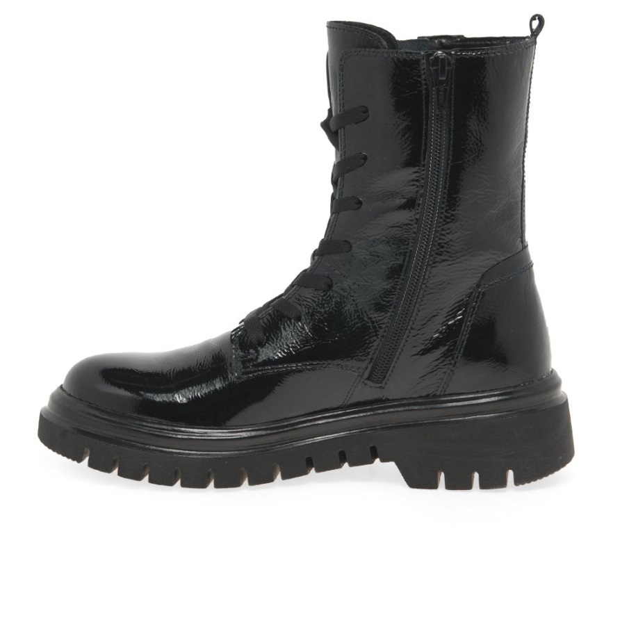 Hytte Dame Biker Boots Svart Patent Gabor