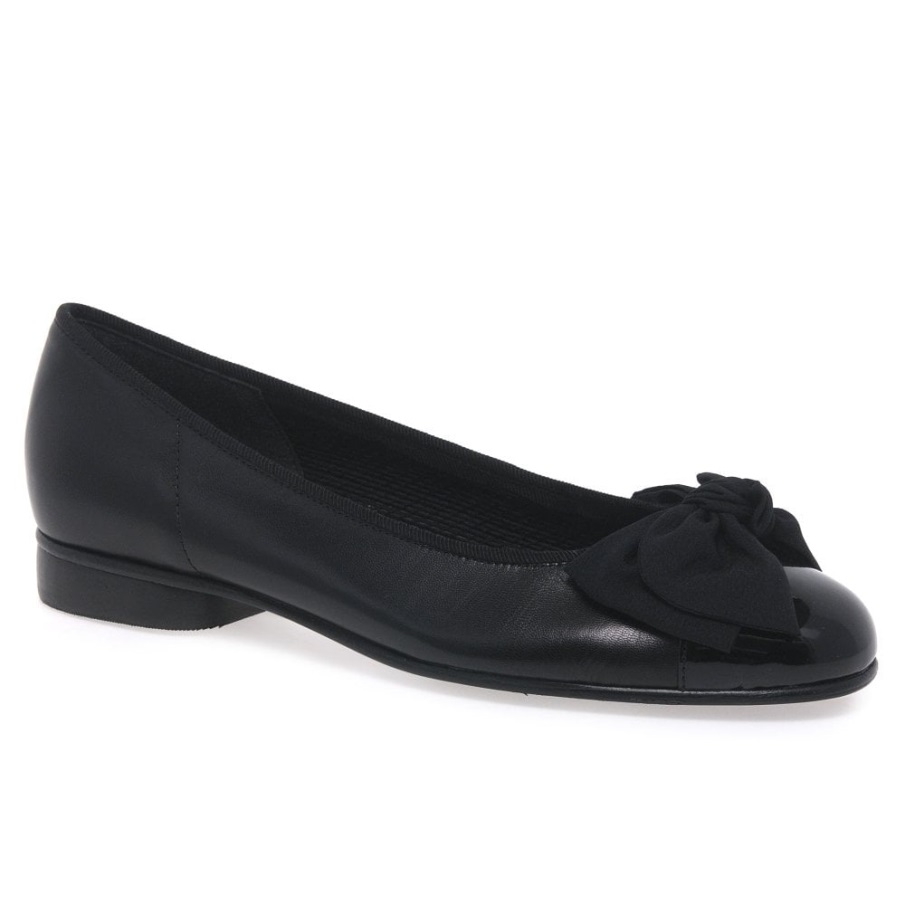 Gabor Amy Bow Trim Ballerina Pumps For Kvinner Svart