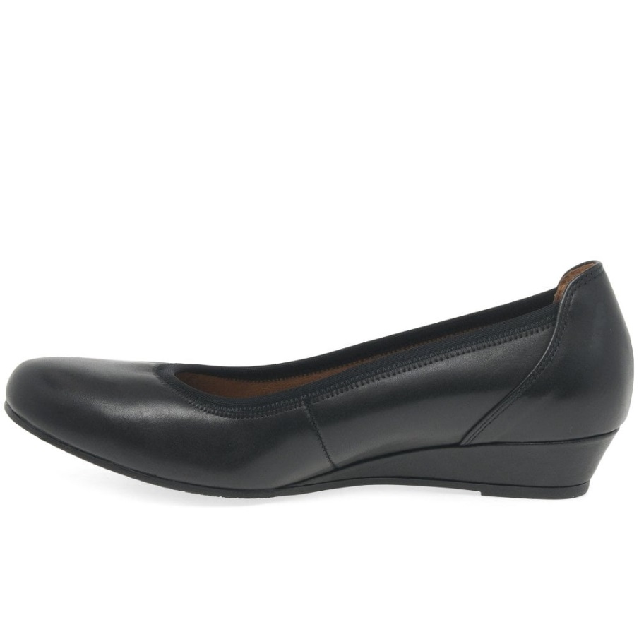 Gabor Black Chester Dames Wide Fit Low Wedge Pumps