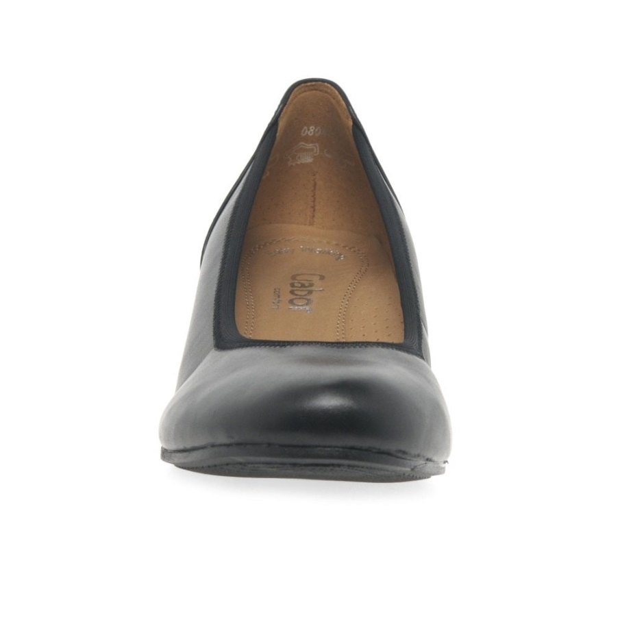 Gabor Black Chester Dames Wide Fit Low Wedge Pumps