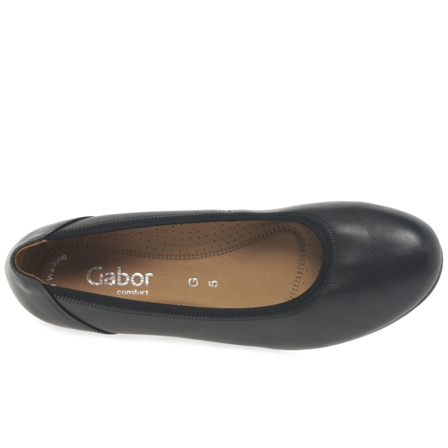 Gabor Black Chester Dames Wide Fit Low Wedge Pumps