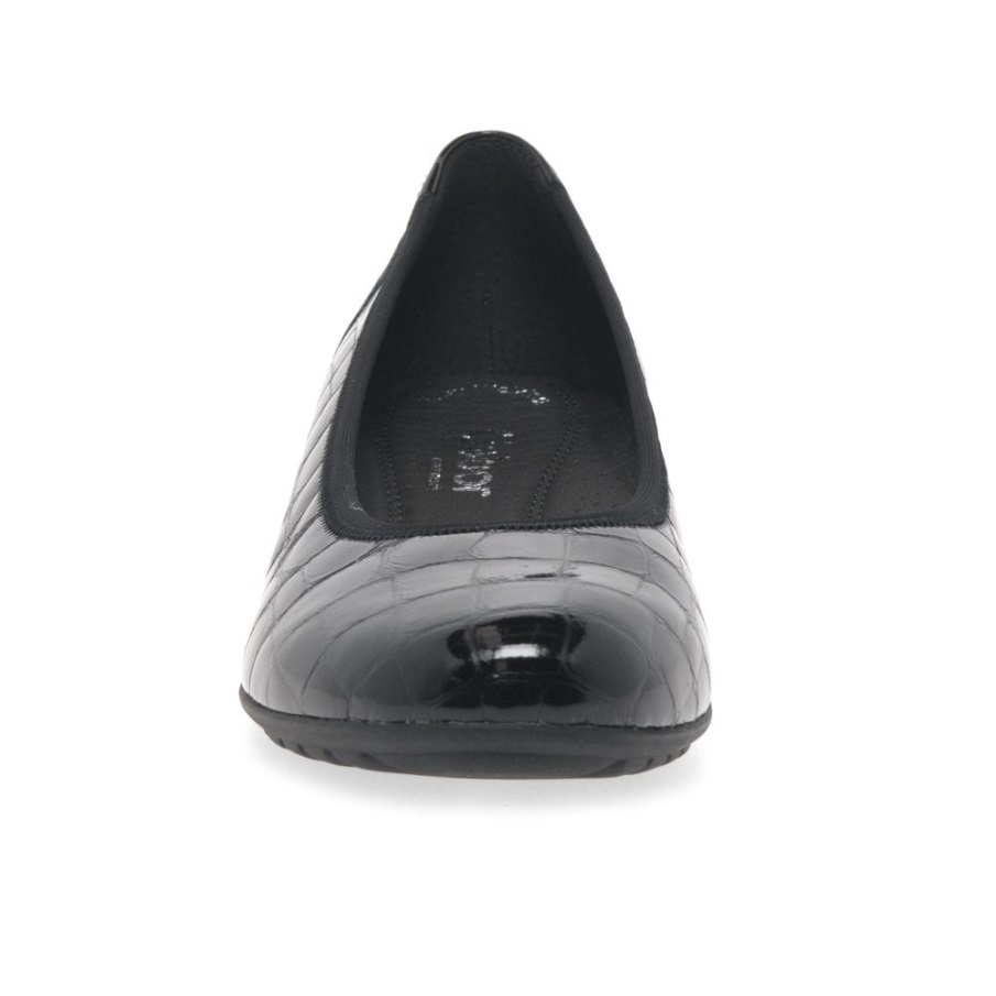 Gabor Svart Krokodille Patent Splash Dame Uformelle Ballett Pumps