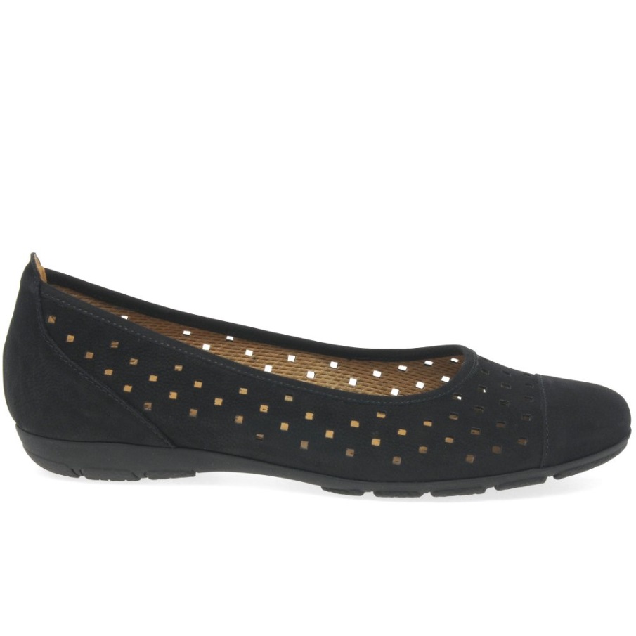 Gabor Sorte Nubuck Volanger Damesko Med Stansede Detaljer