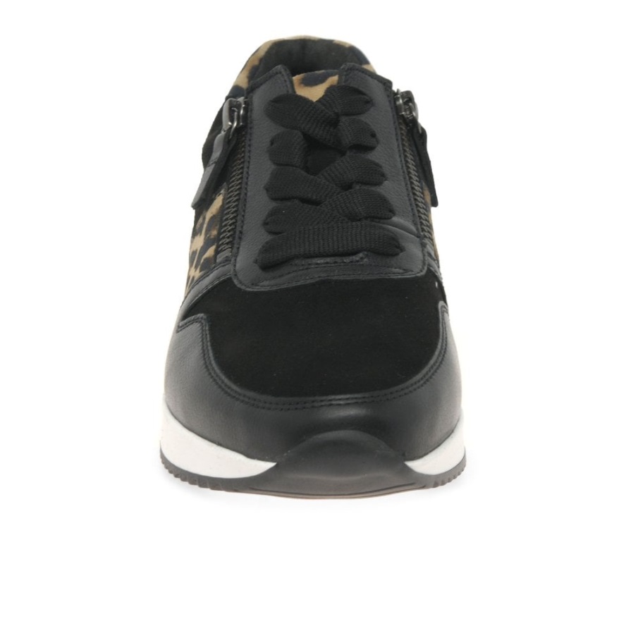 Gabor Svart Semsket Skinn/skinn/leopard Lulea Fritidssko For Kvinner