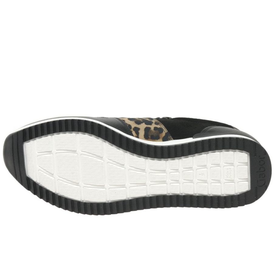 Gabor Svart Semsket Skinn/skinn/leopard Lulea Fritidssko For Kvinner