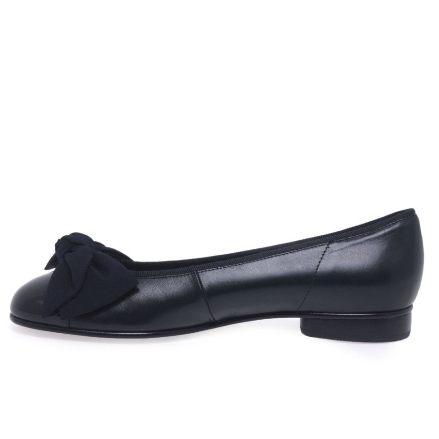 Marineblå Gabor Amy Bow Trim Ballerina Pumps For Kvinner